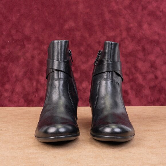 Ecco Women Dress Classic Black Leather Buckle Zip Ankle Boots sz 8-8.5US EUR39 - Picture 3 of 8